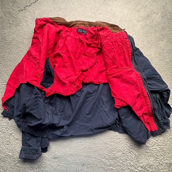 Vintage 90s Nautica Leather Collar Twill Bomber Jacket Mens XL Navy Red Full Zip - Picture 6 of 16